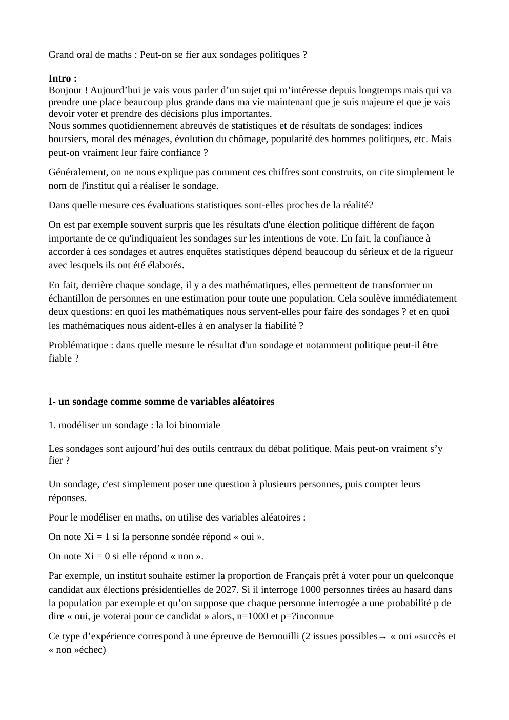 Prévisualisation du document Grand oral de maths : Peut-on se fier aux sondages politiques ?