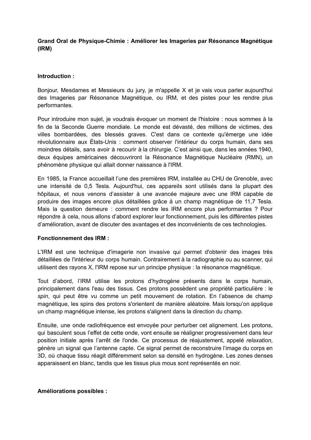 Prévisualisation du document Grand Oral de Physique-Chimie : Améliorer les Imageries par Résonance Magnétique (IRM)
