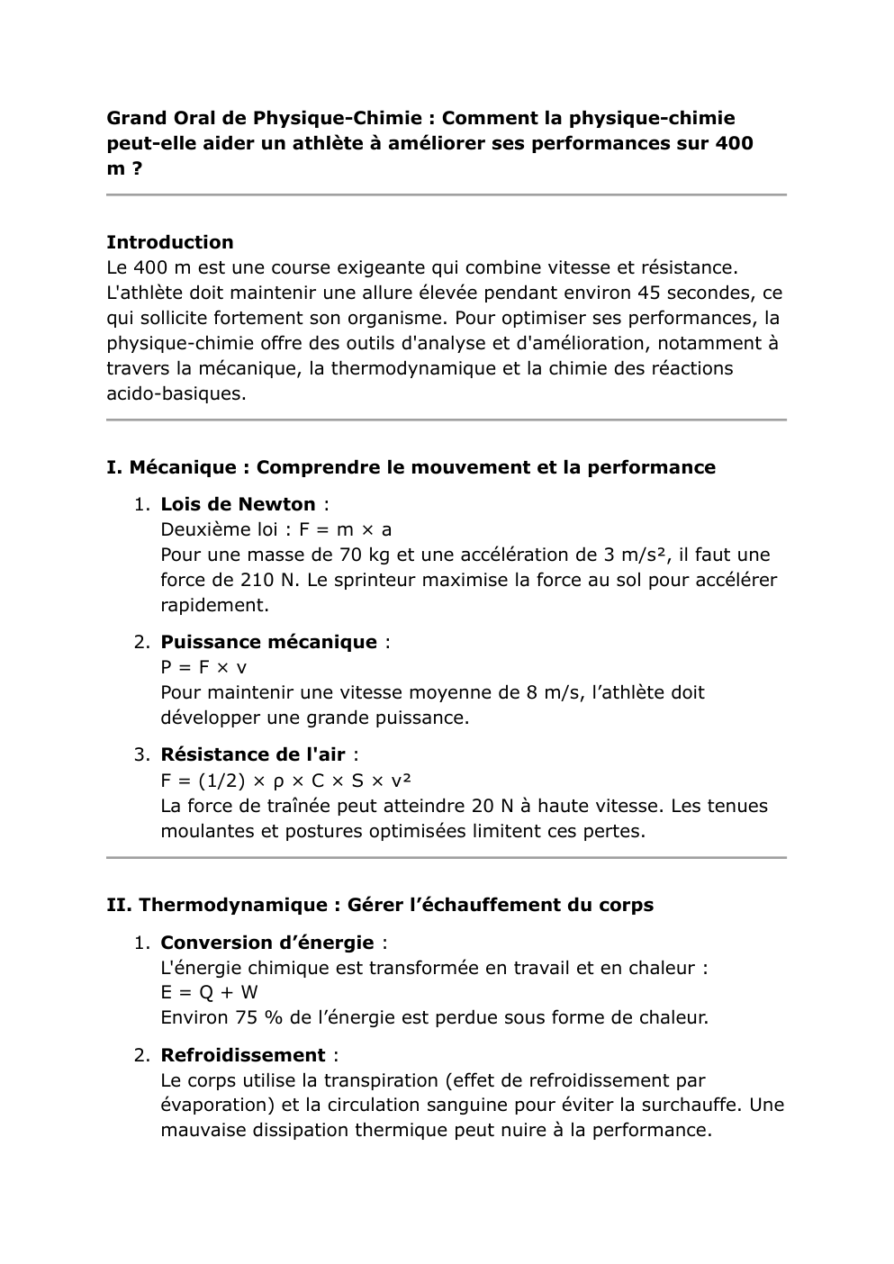 Prévisualisation du document Grand Oral de Physique-Chimie : Comment la physique-chimie peut-elle aider un athlète à améliorer ses performances sur 400 m?