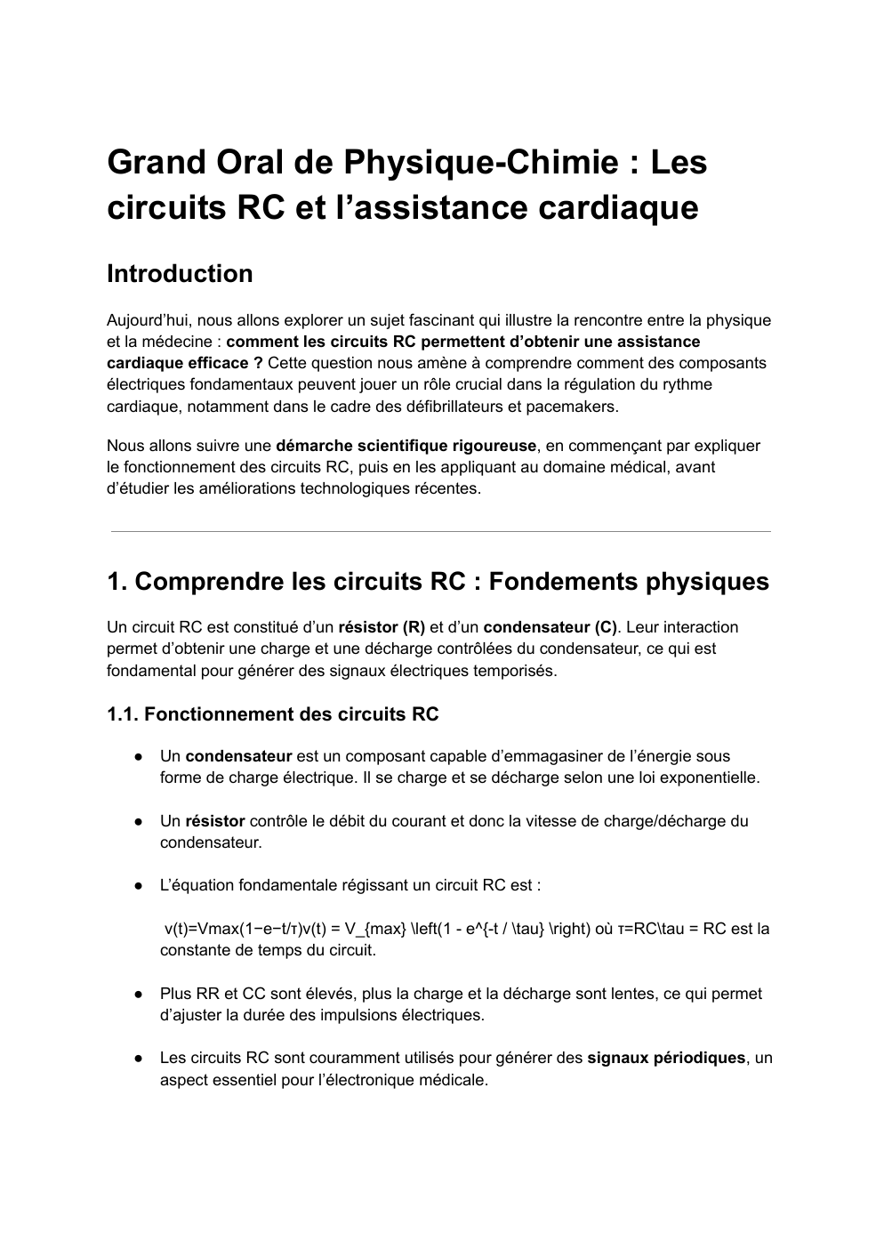 Prévisualisation du document Grand Oral de Physique-Chimie : Les circuits RC et l’assistance cardiaque