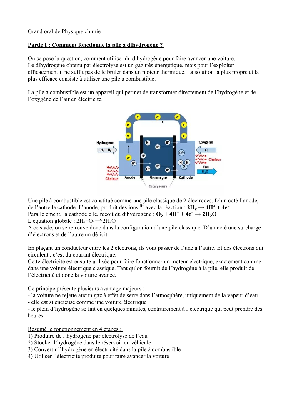 Prévisualisation du document Grand oral de Physique chimie : Partie I : Comment fonctionne la pile à dihydrogène ?
