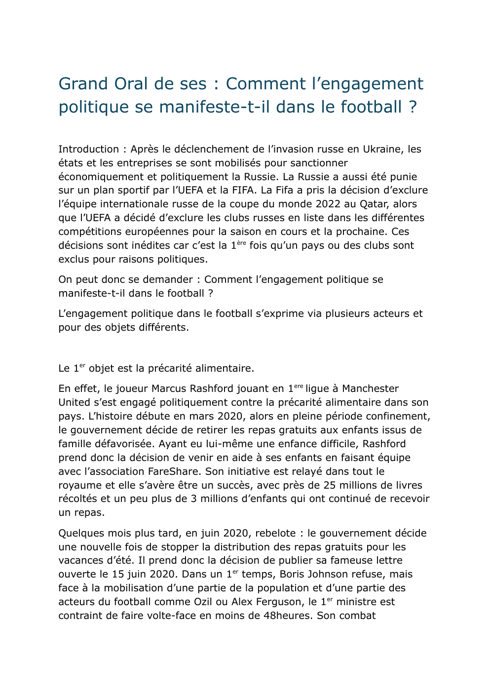 Prévisualisation du document Grand Oral de ses : Comment l’engagement politique se manifeste-t-il dans le football ?