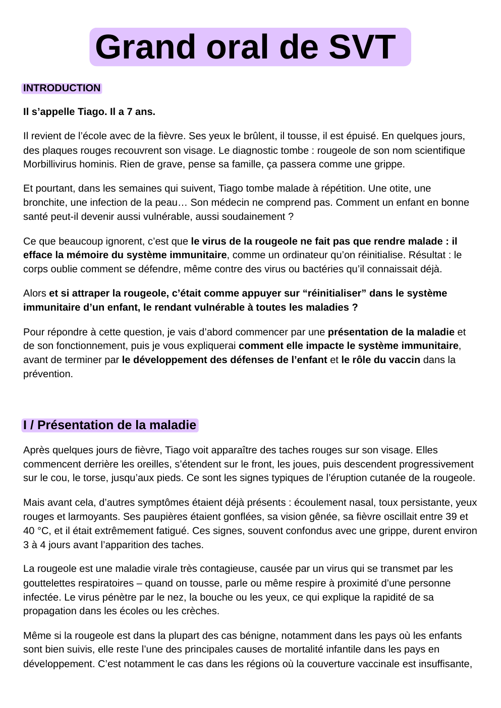 Prévisualisation du document Grand oral de SVT: rougeole