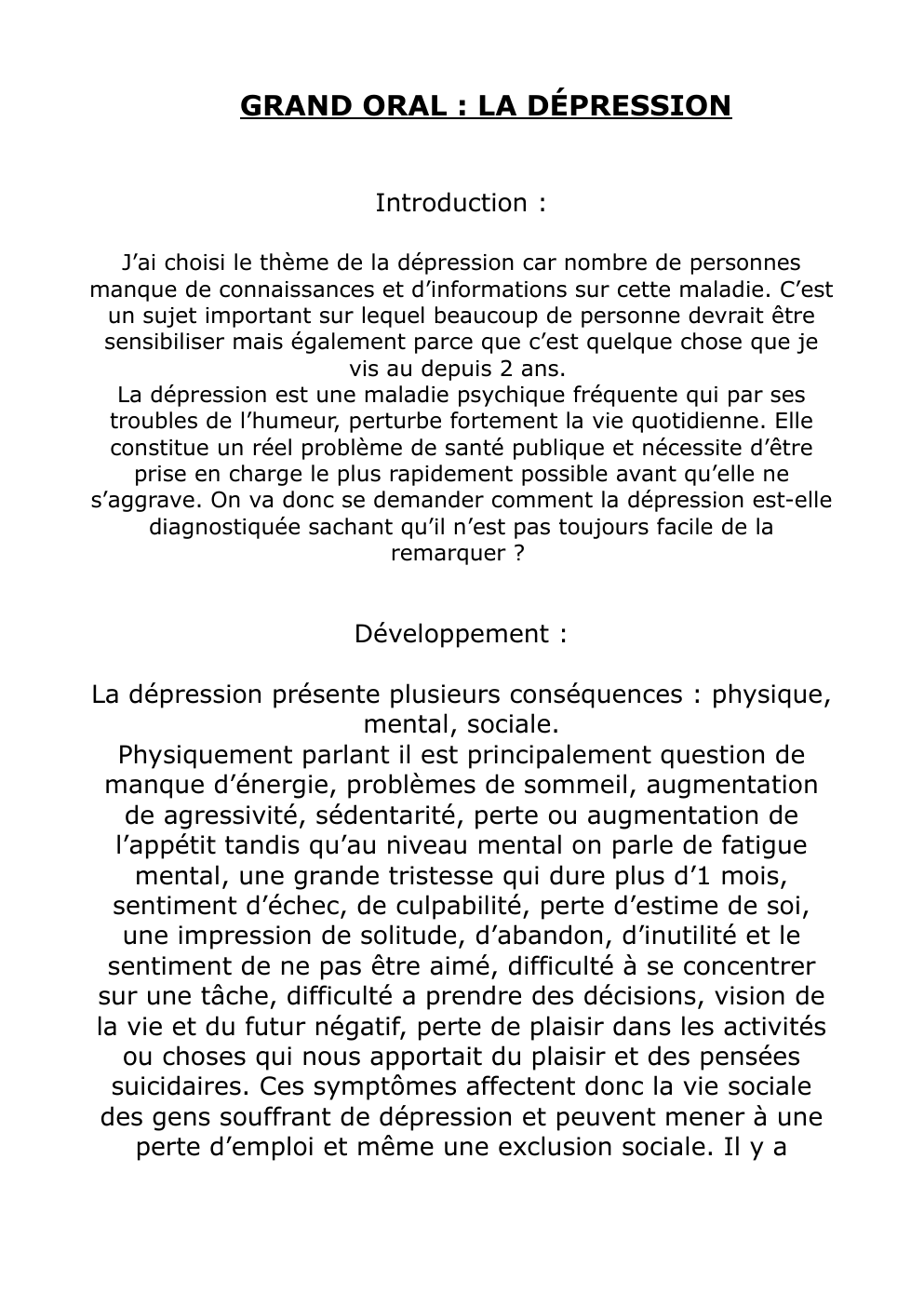 Prévisualisation du document GRAND ORAL DEPRESSION