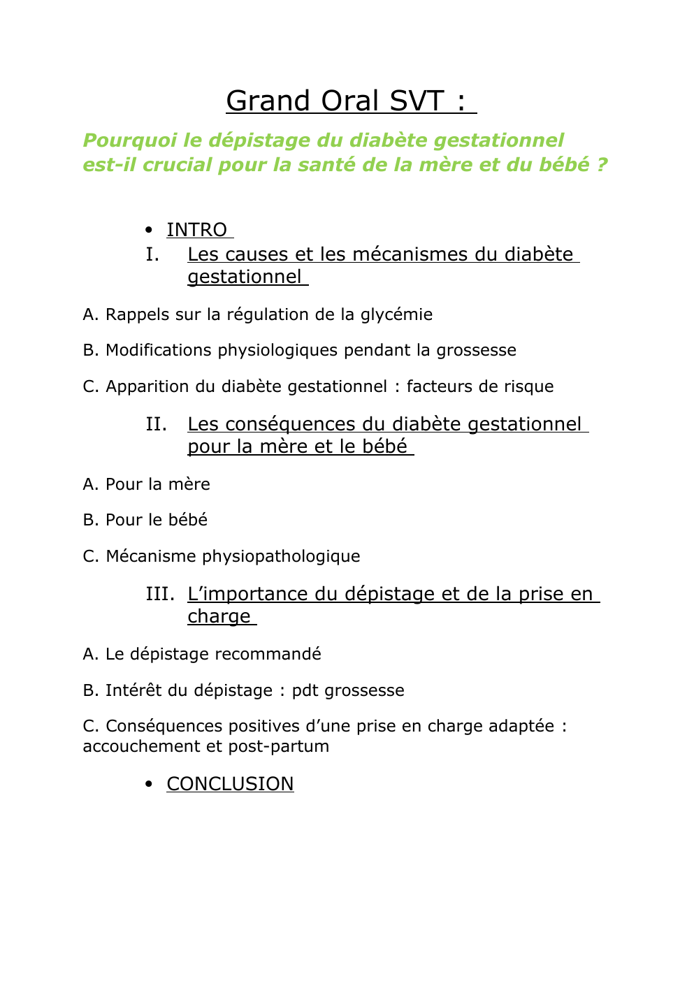 Prévisualisation du document Grand oral diabète gestationnel: Pourquoi le dépistage du diabète gestationnel est-il crucial pour la santé de la mère et du bébé ?