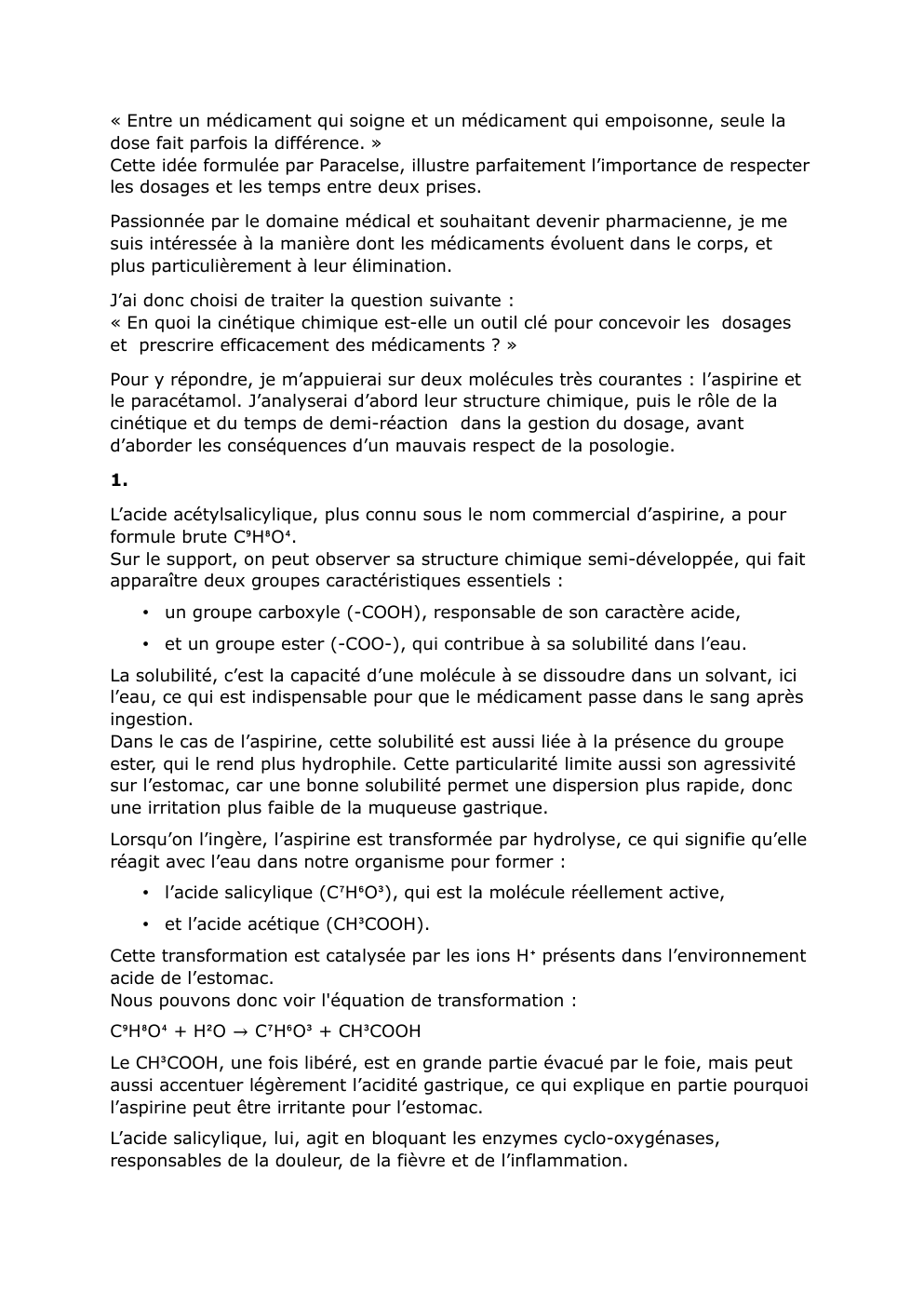 Prévisualisation du document grand oral « En quoi la cinétique chimique est-elle un outil clé pour concevoir les dosages et prescrire efficacement des médicaments ? »