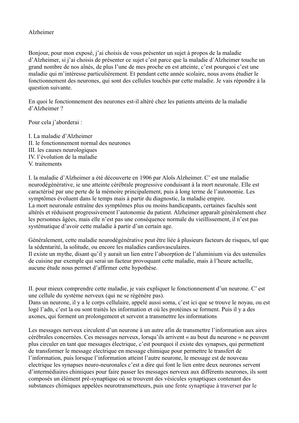 Prévisualisation du document grand oral: en quoi le fonctionnement des neurones est-il altéré par la maladie d'alzheimer