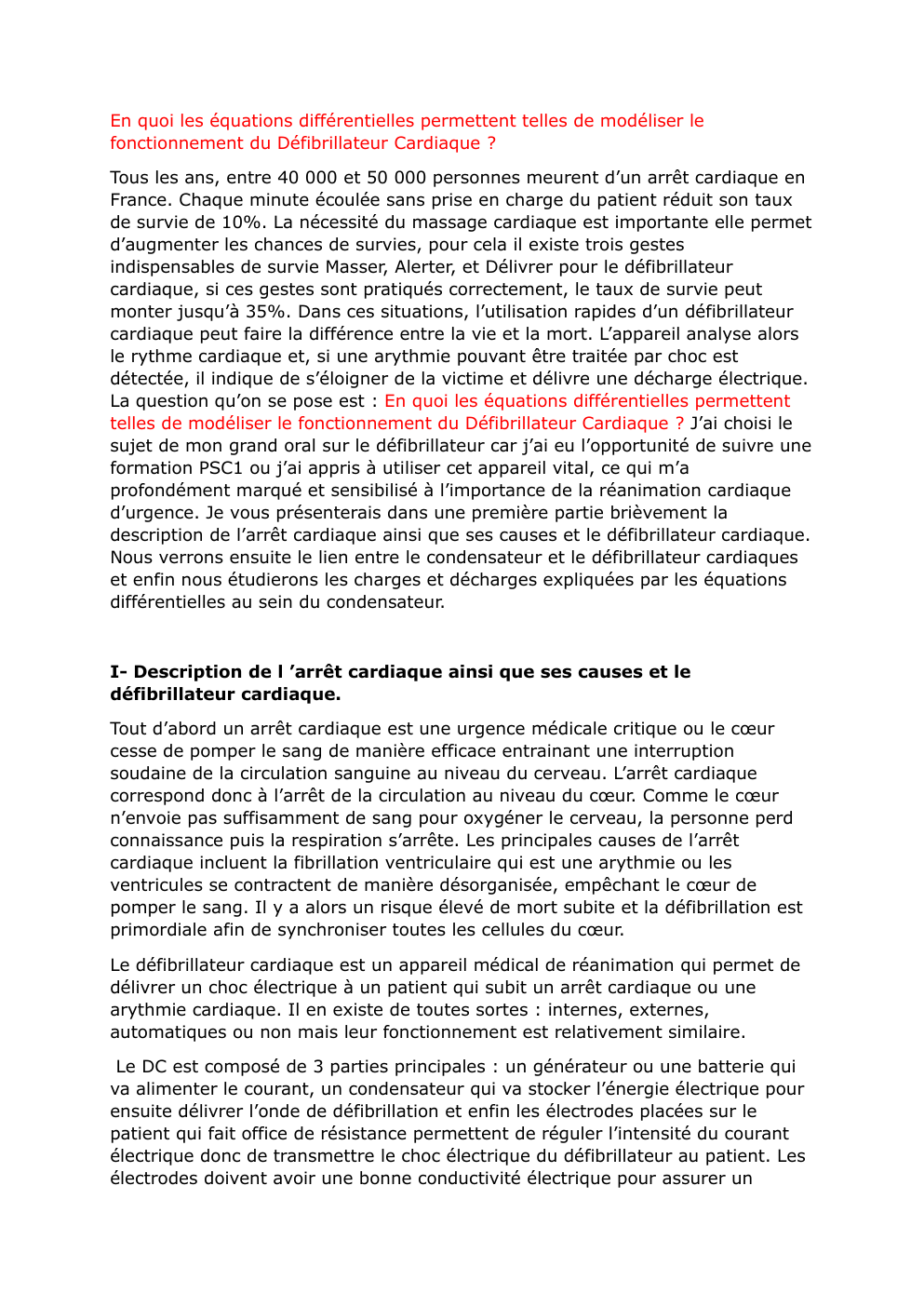 Prévisualisation du document Grand oral En quoi les équations différentielles permettent telles de modéliser le fonctionnement du Défibrillateur Cardiaque ?