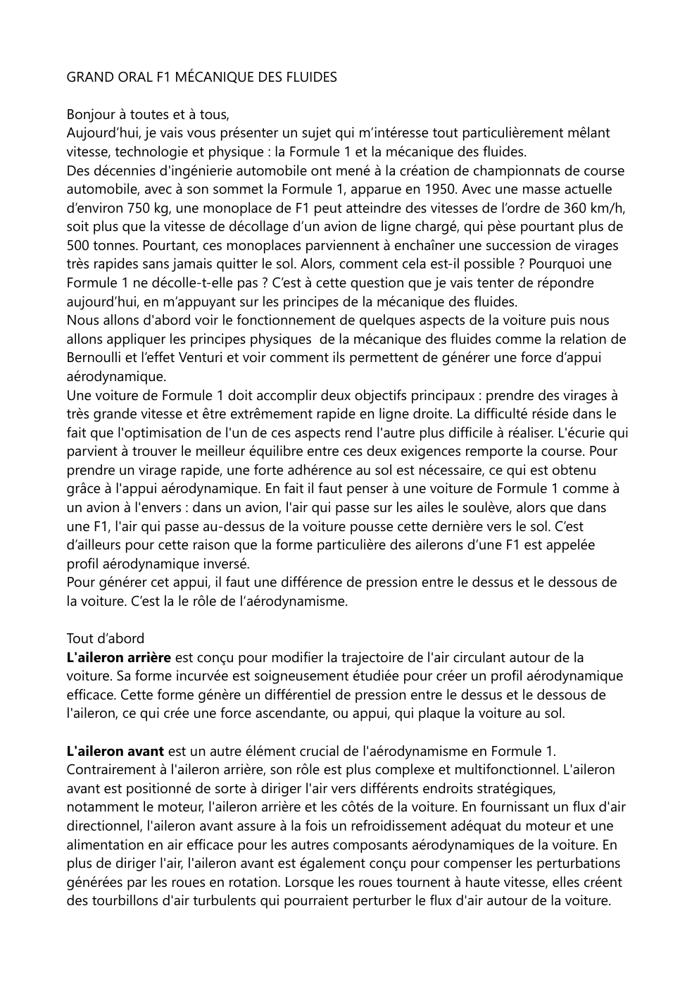 Prévisualisation du document GRAND ORAL F1 MÉCANIQUE DES FLUIDES