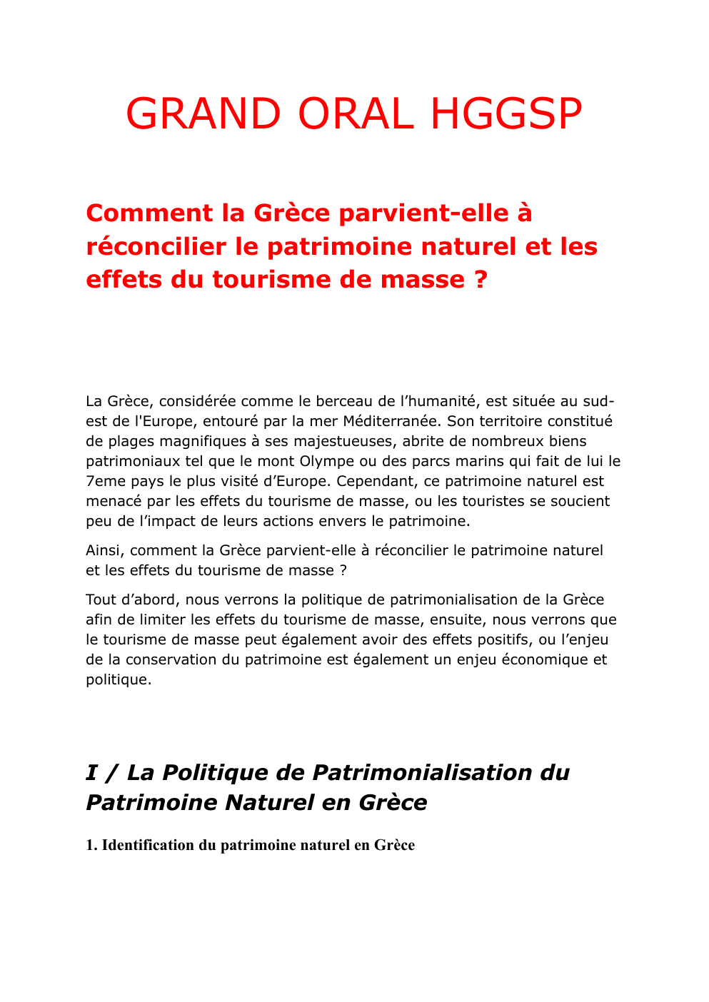 Prévisualisation du document GRAND ORAL HGGSP Comment la Grèce parvient-elle à réconcilier le patrimoine naturel et les effets du tourisme de masse ?