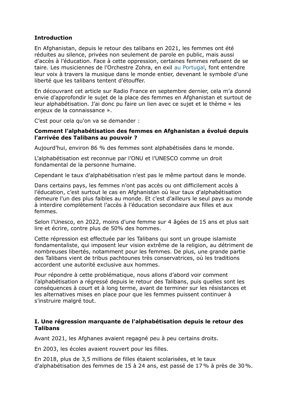 Prévisualisation du document Grand Oral HGGSP : Comment l'alphabétisation des femmes a évolué en Afghanistan depuis le retour des talibans ?