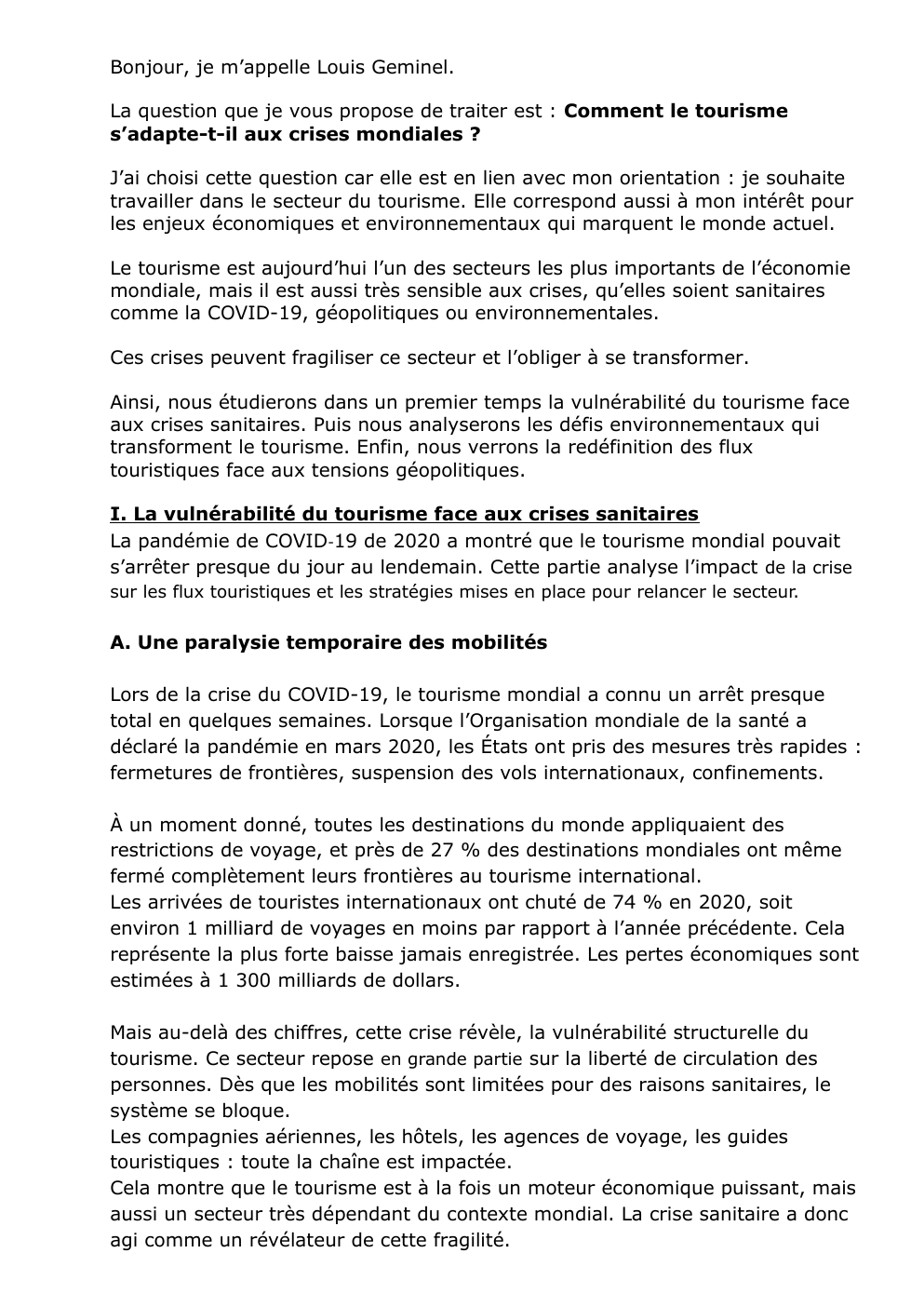 Prévisualisation du document grand oral HGGSP: Comment le tourisme s’adapte-t-il aux crises mondiales ?