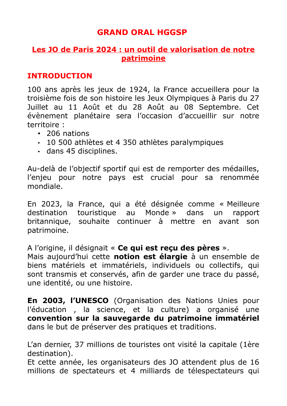 Prévisualisation du document GRAND ORAL HGGSP Les JO de Paris 2024 : un outil de valorisation de notre patrimoine