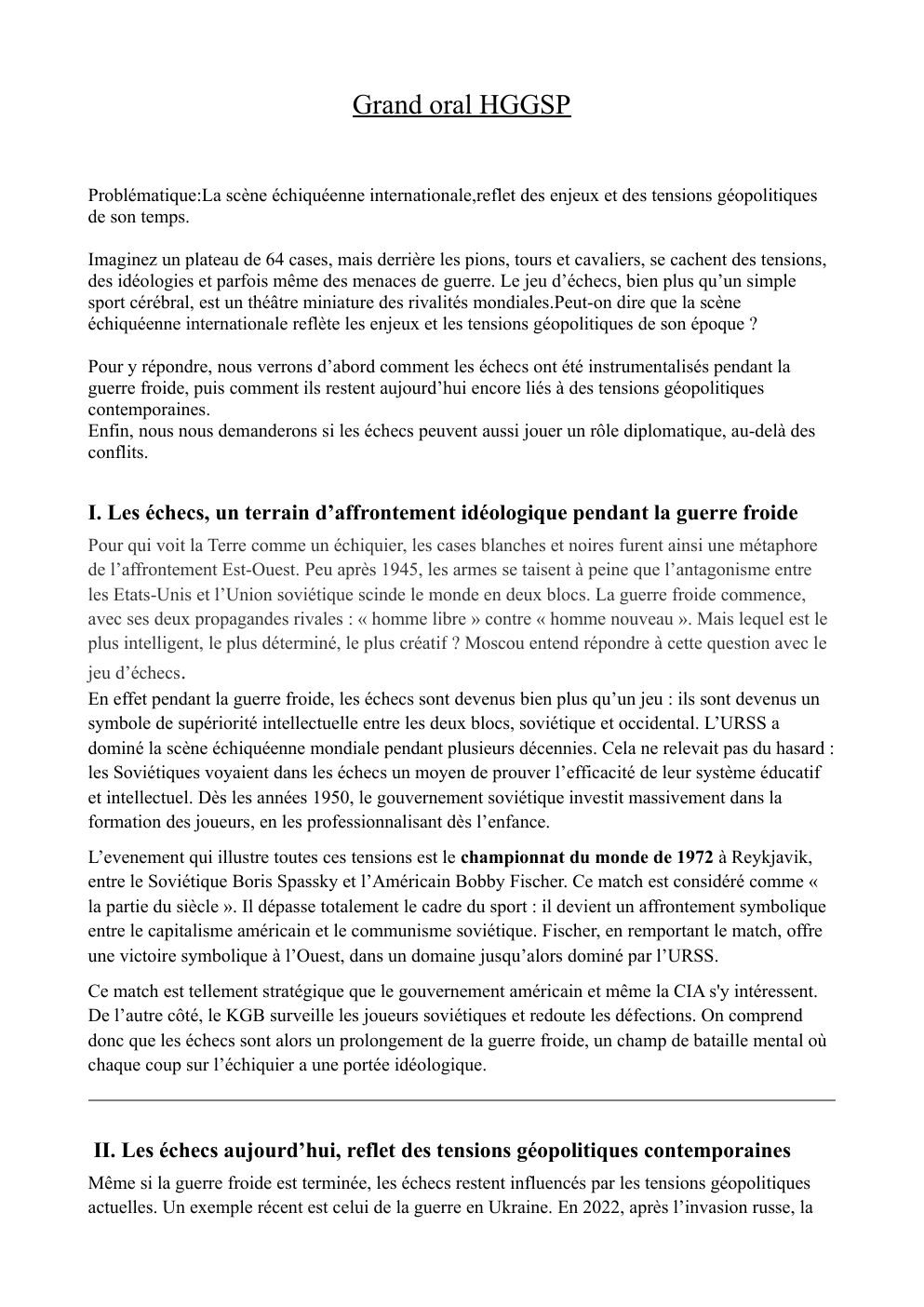 Prévisualisation du document Grand oral HGGSP Problématique: La scène échiquéenne internationale, reflet des enjeux et des tensions géopolitiques