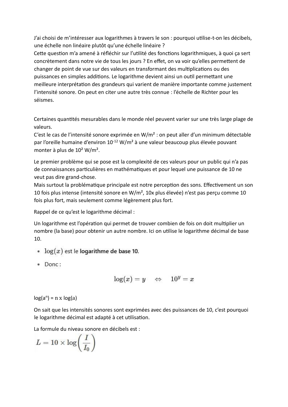 Prévisualisation du document Grand Oral : J’ai choisi de m’intéresser aux logarithmes à travers le son : pourquoi utilise-t-on les décibels, une échelle non linéaire plutôt qu’une échelle linéaire ?