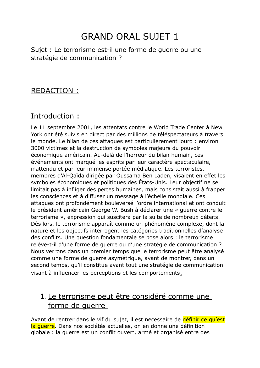 Prévisualisation du document Grand oral: le terrorisme est-il une forme de guerre ou une stratégie de communication ?