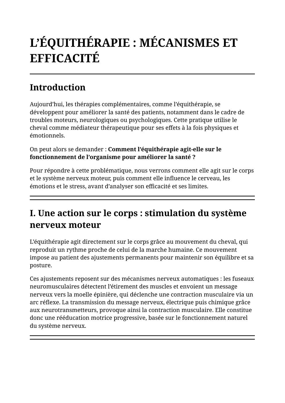Prévisualisation du document Grand oral  L’ÉQUITHÉRAPIE : MÉCANISMES ET EFFICACITÉ
