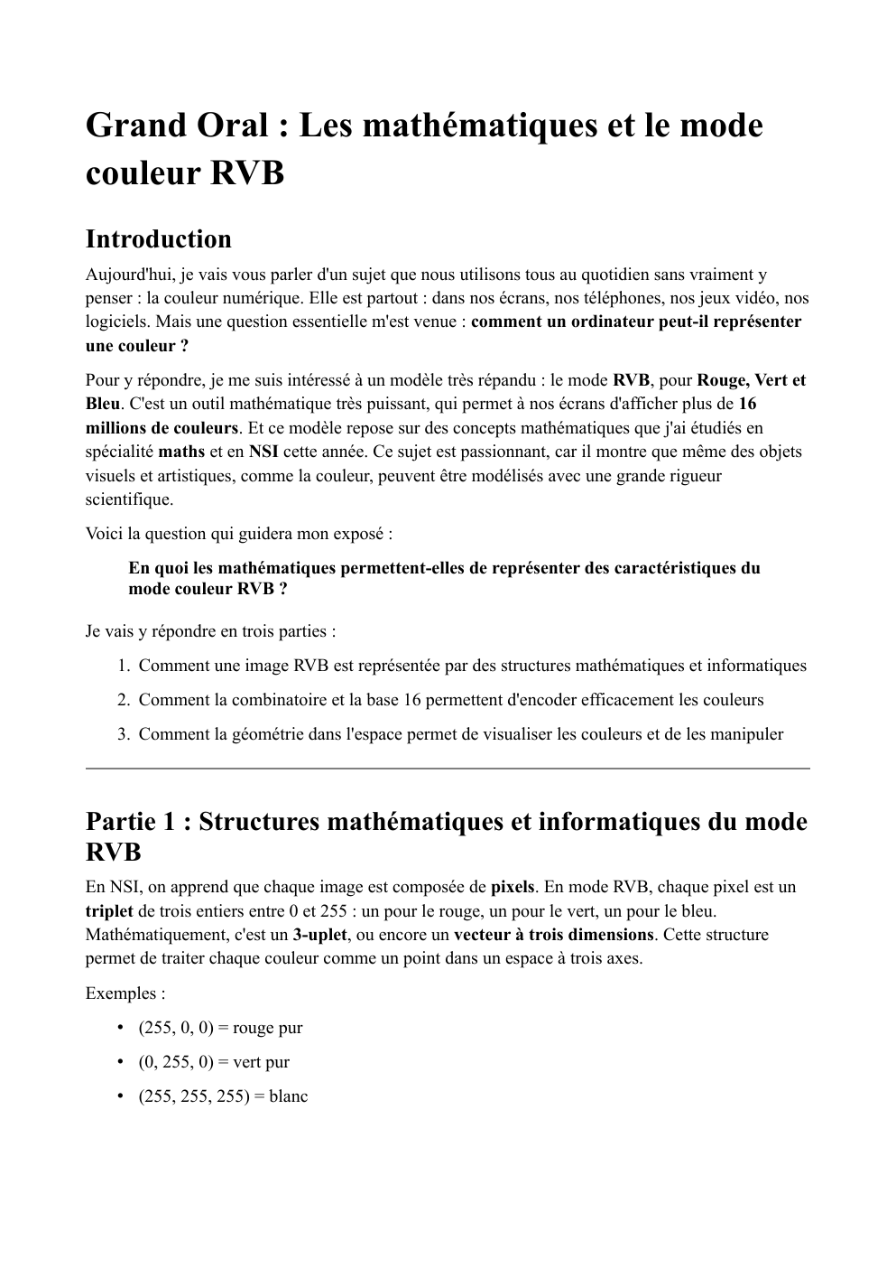 Prévisualisation du document Grand Oral : Les mathématiques et le mode couleur RVB