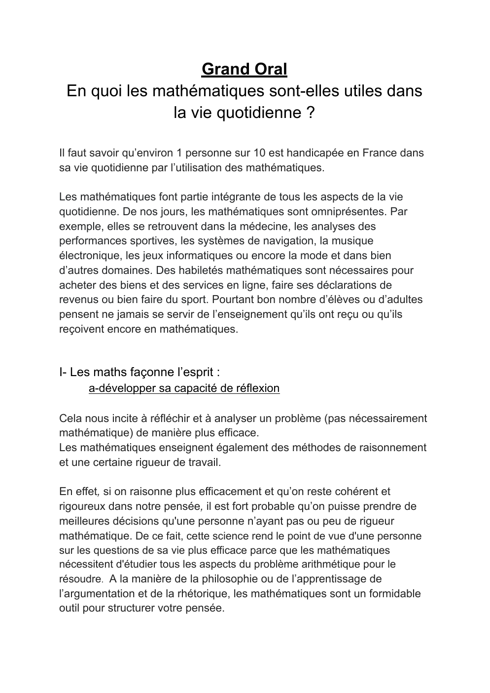 Prévisualisation du document grand oral mathématique Grand Oral En quoi les mathématiques sont-elles utiles dans la vie quotidienne ?