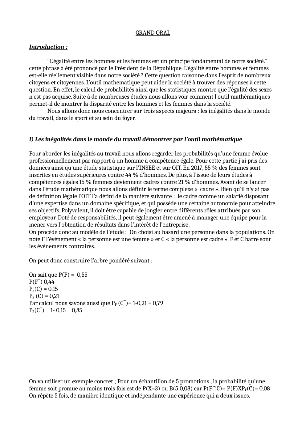 Prévisualisation du document Grand oral mathématique: L’égalité entre hommes et femmes est-elle réellement visible dans notre société ?