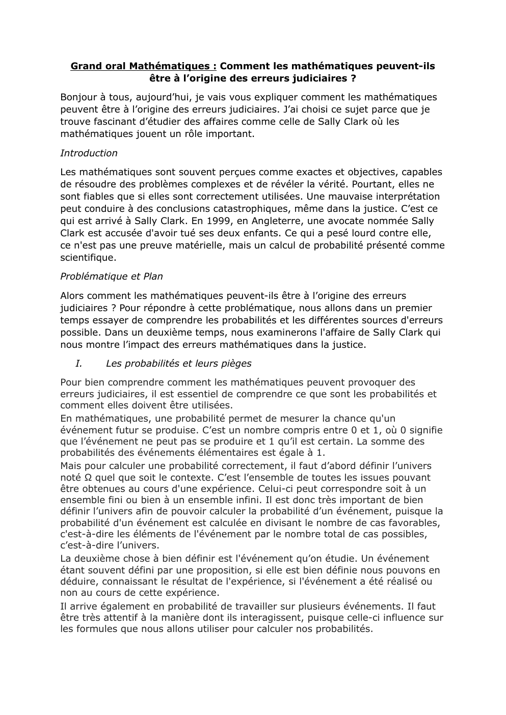 Prévisualisation du document Grand oral Mathématiques : Comment les mathématiques peuvent-ils être à l’origine des erreurs judiciaires ?