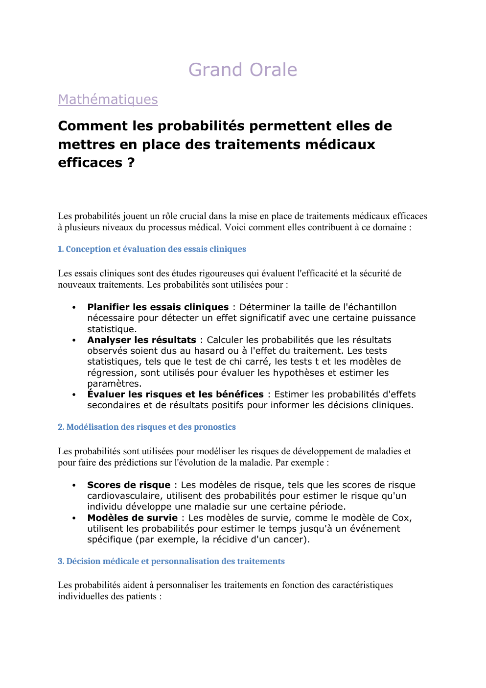 Prévisualisation du document Grand Oral Mathématiques Comment les probabilités permettent elles de mettres en place des traitements médicaux efficaces ?