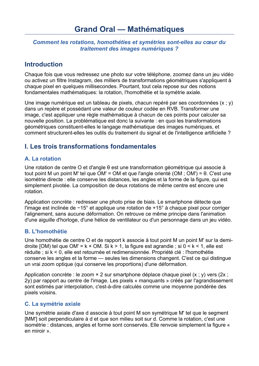 Prévisualisation du document Grand Oral — Mathématiques Comment les rotations, homothéties et symétries sont-elles au cœur du traitement des images numériques ?