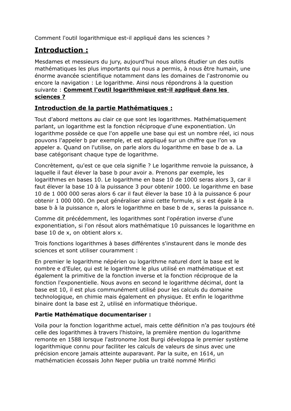 Prévisualisation du document Grand Oral mathématiques Comment l'outil logarithmique est-il appliqué dans les sciences ?