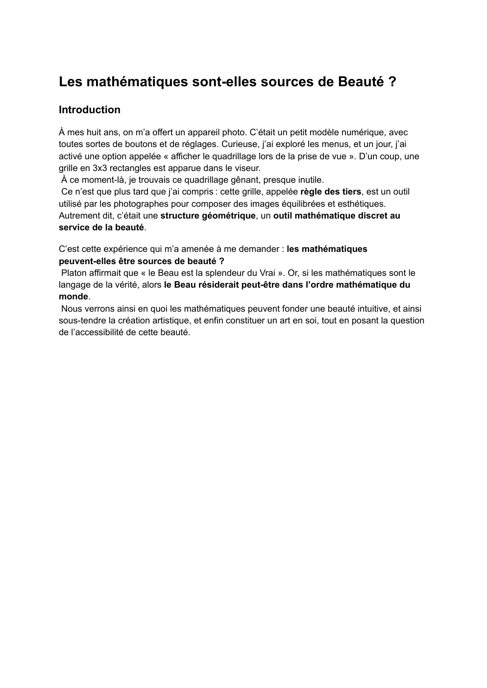 Prévisualisation du document Grand Oral Mathématiques-HLP Les mathématiques sont-elles sources de Beauté ?