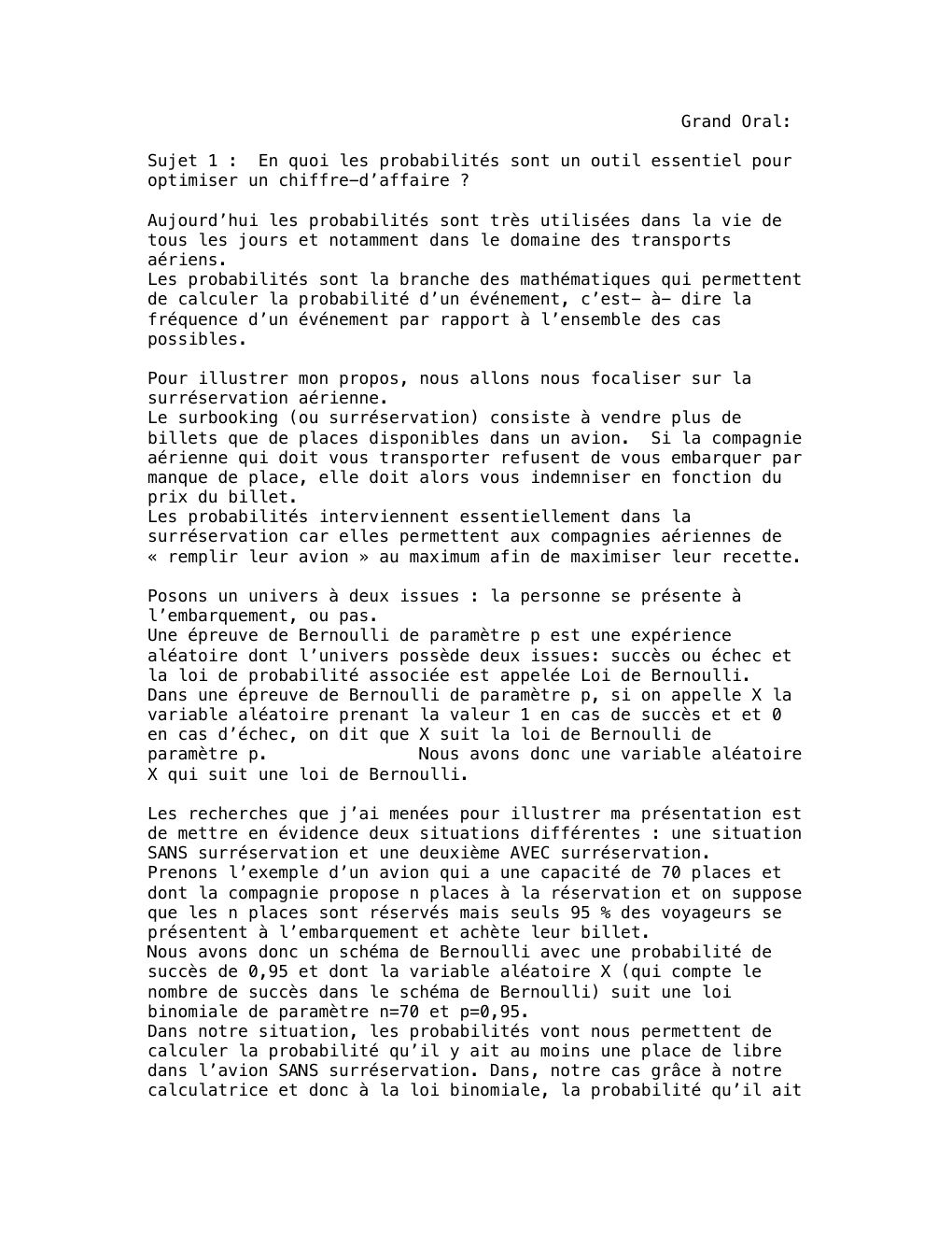 Prévisualisation du document grand oral mathematiques Sujet 1 : En quoi les probabilités sont un outil essentiel pour optimiser un chiffre-d’affaire ?