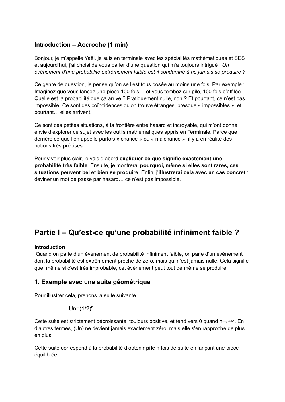 Prévisualisation du document Grand oral mathématiques Un événement d'une probabilité extrêmement faible est-il condamné à ne jamais se produire ?