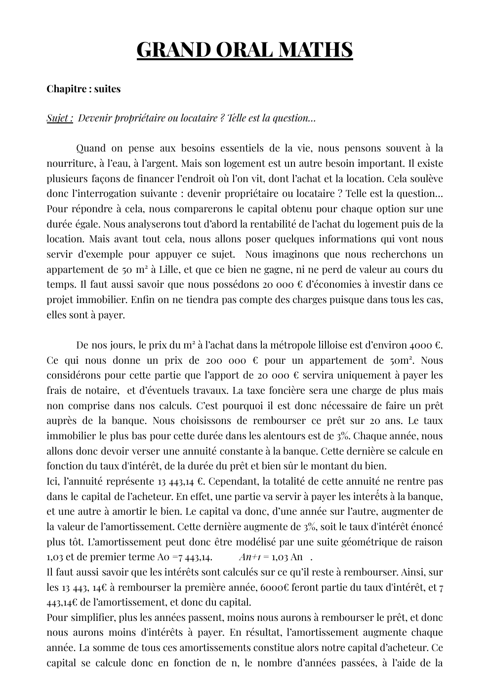 Prévisualisation du document GRAND ORAL MATHS Chapitre : suites