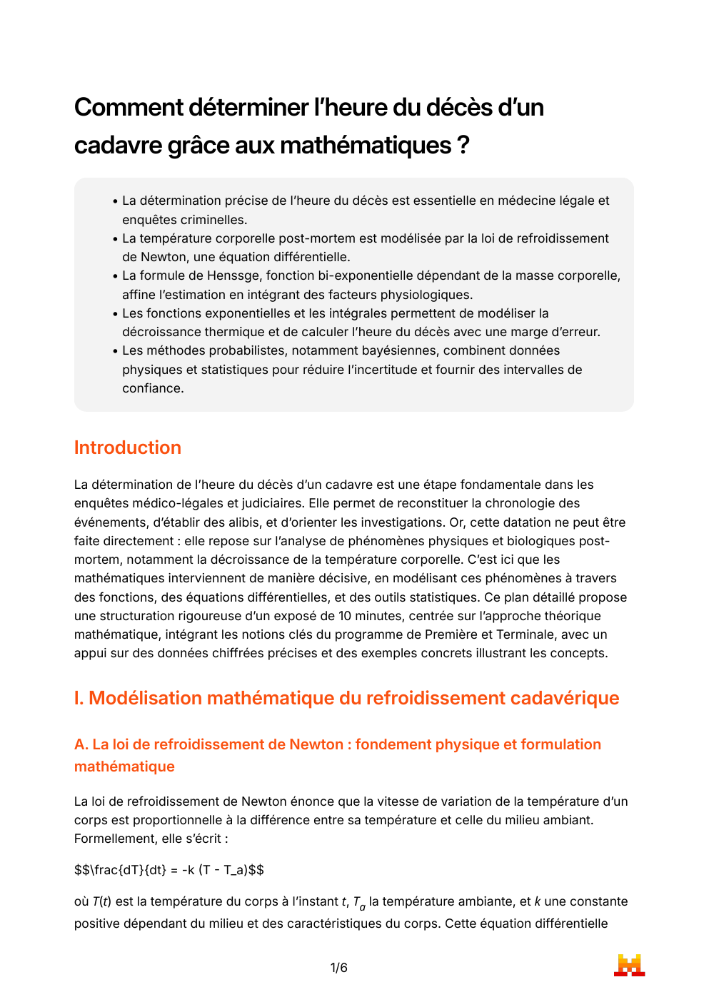 Prévisualisation du document Grand Oral Maths - Comment déterminer l'heure de décès d'un corps grâce aux mathématiques