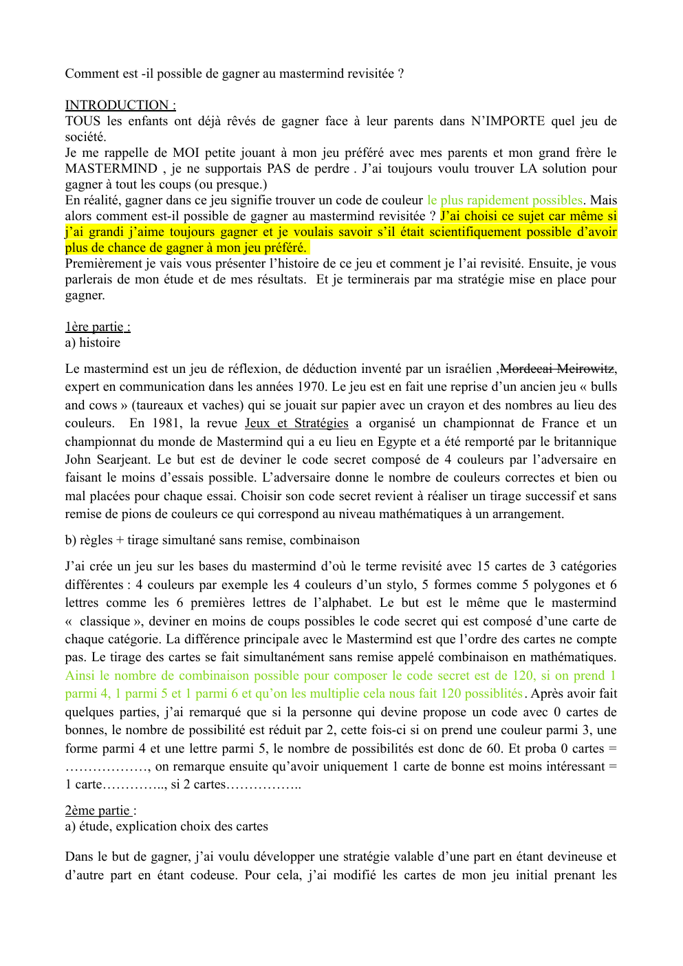 Prévisualisation du document Grand oral maths: Comment est -il possible de gagner au mastermind revisitée ?