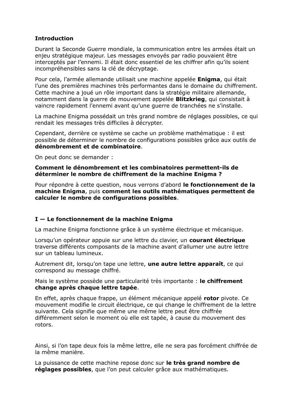 Prévisualisation du document grand oral maths: Comment le dénombrement et les combinatoires permettent-ils de déterminer le nombre de chiffrement de la machine Enigma ?