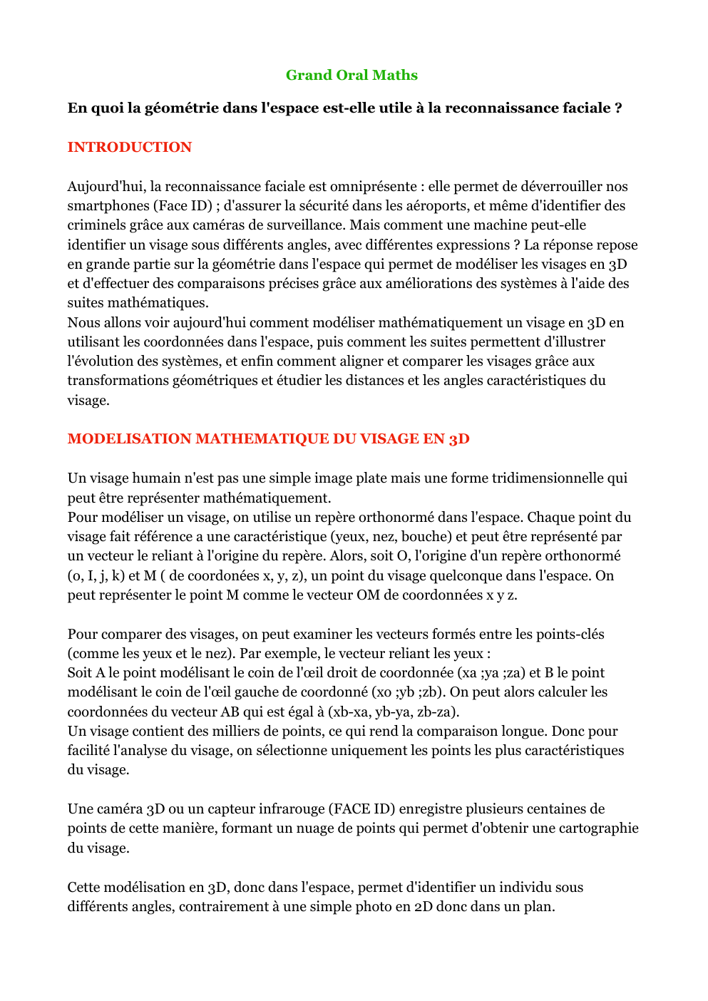 Prévisualisation du document Grand Oral Maths Face ID et Géométrie dans l’espace