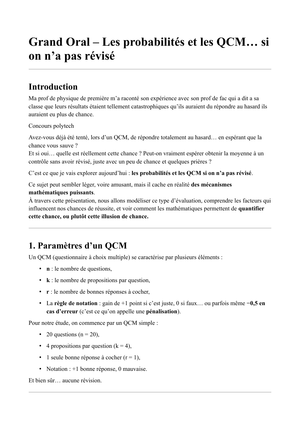 Prévisualisation du document grand oral maths: Grand Oral – Les probabilités et les QCM… si on n’a pas révisé