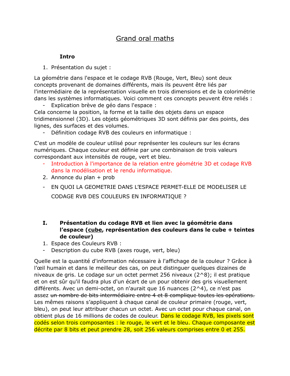 Prévisualisation du document grand oral maths: La géométrie dans l'espace et le codage RVB