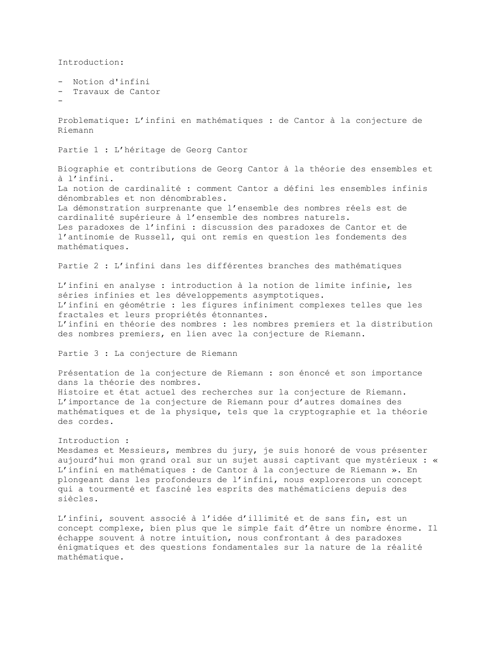 Prévisualisation du document grand oral maths Problematique: L’infini en mathématiques : de Cantor à la conjecture de Riemann