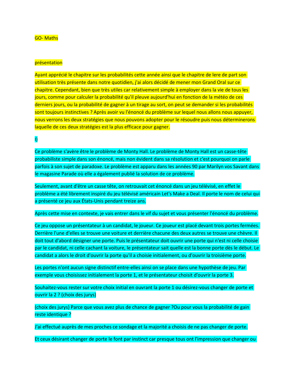 Prévisualisation du document Grand Oral Maths Problème de Monty Hall