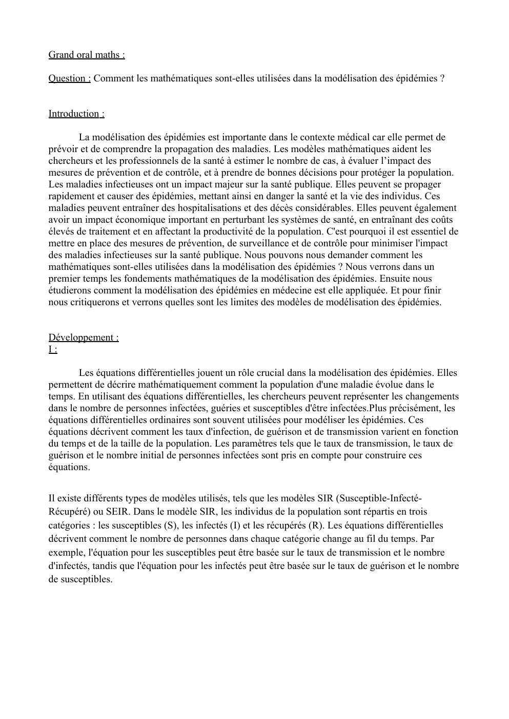 Prévisualisation du document Grand oral maths : Question : Comment les mathématiques sont-elles utilisées dans la modélisation des épidémies ?