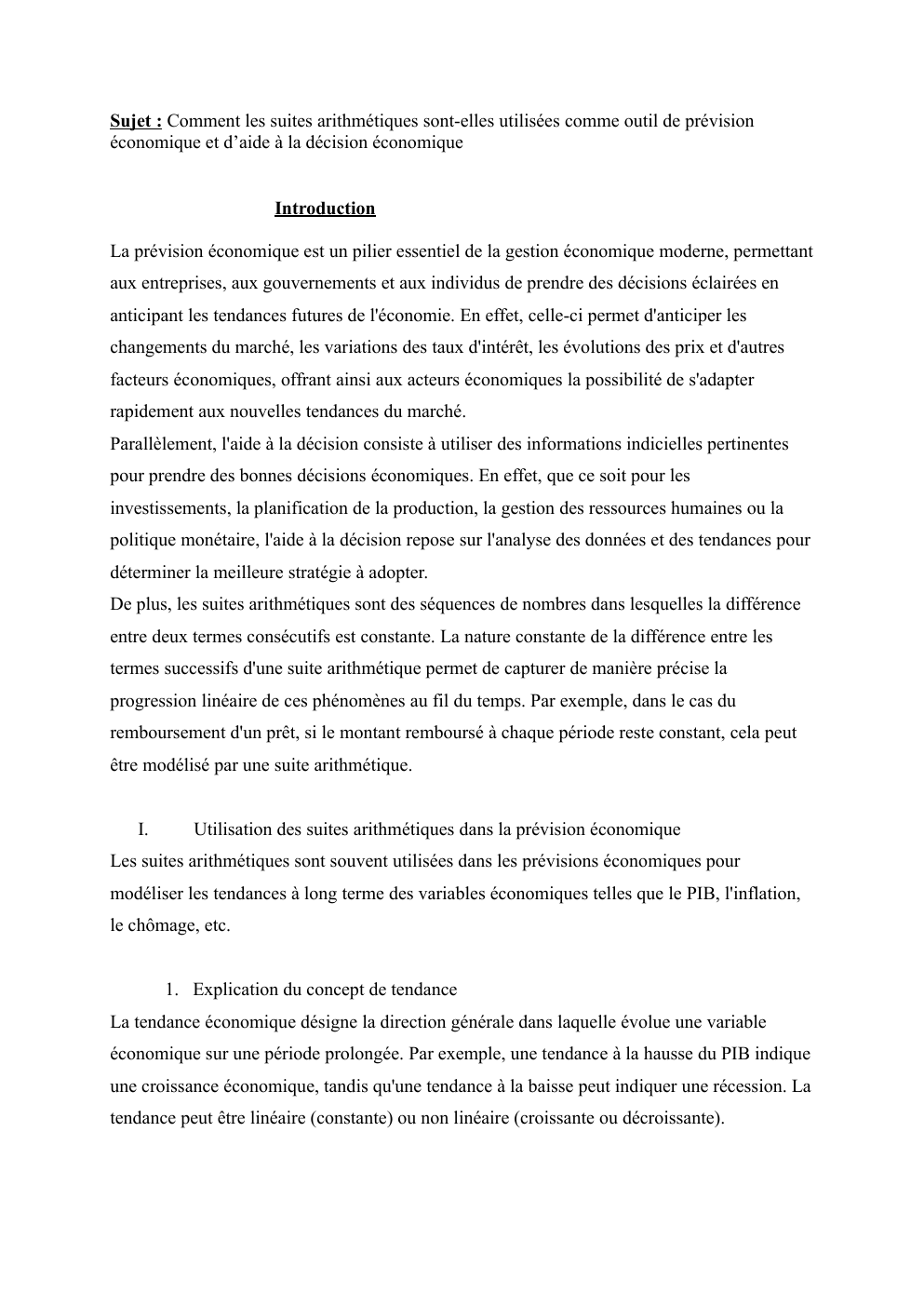 Prévisualisation du document Grand oral maths ses Sujet : Comment les suites arithmétiques sont-elles utilisées comme outil de prévision économique et d’aide à la décision économique