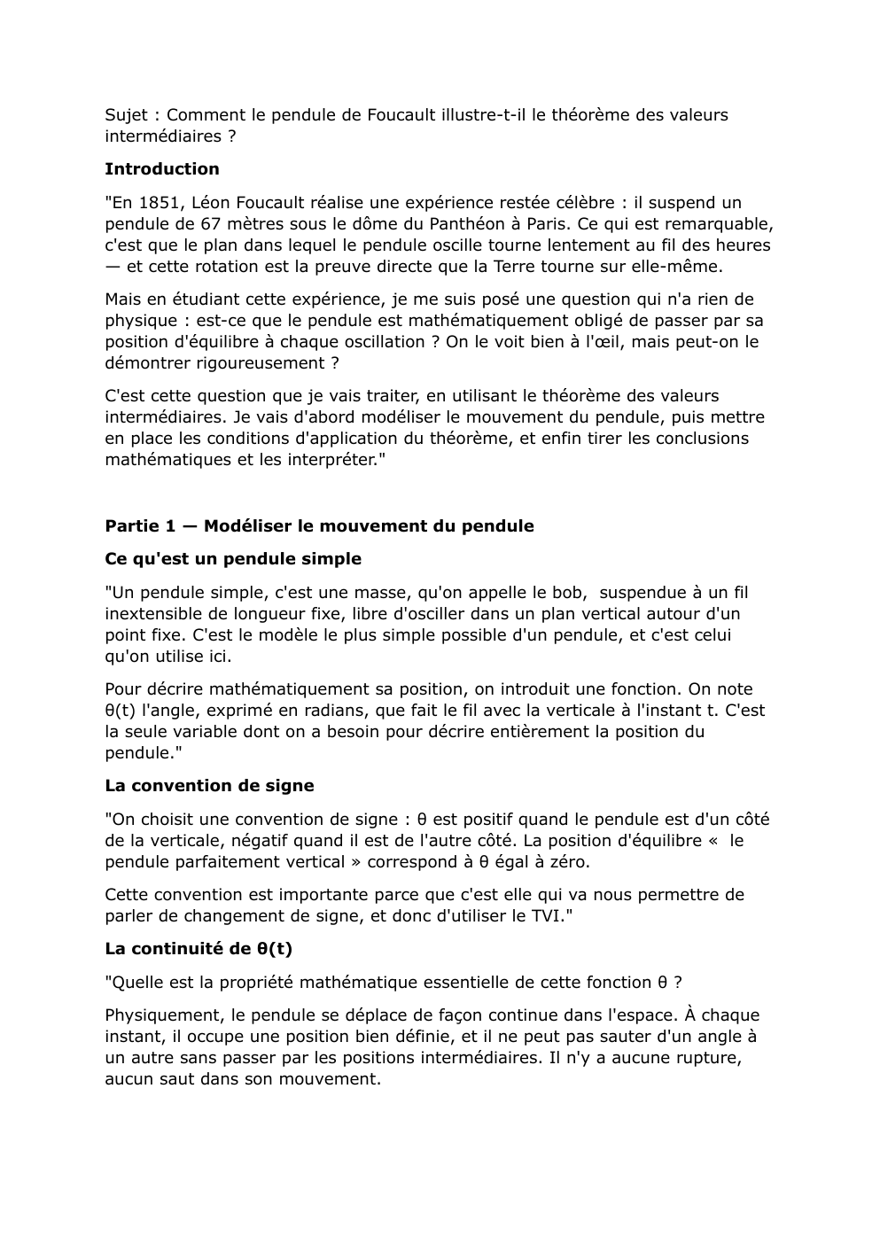 Prévisualisation du document grand oral maths: Sujet : Comment le pendule de Foucault illustre-t-il le théorème des valeurs intermédiaires ?