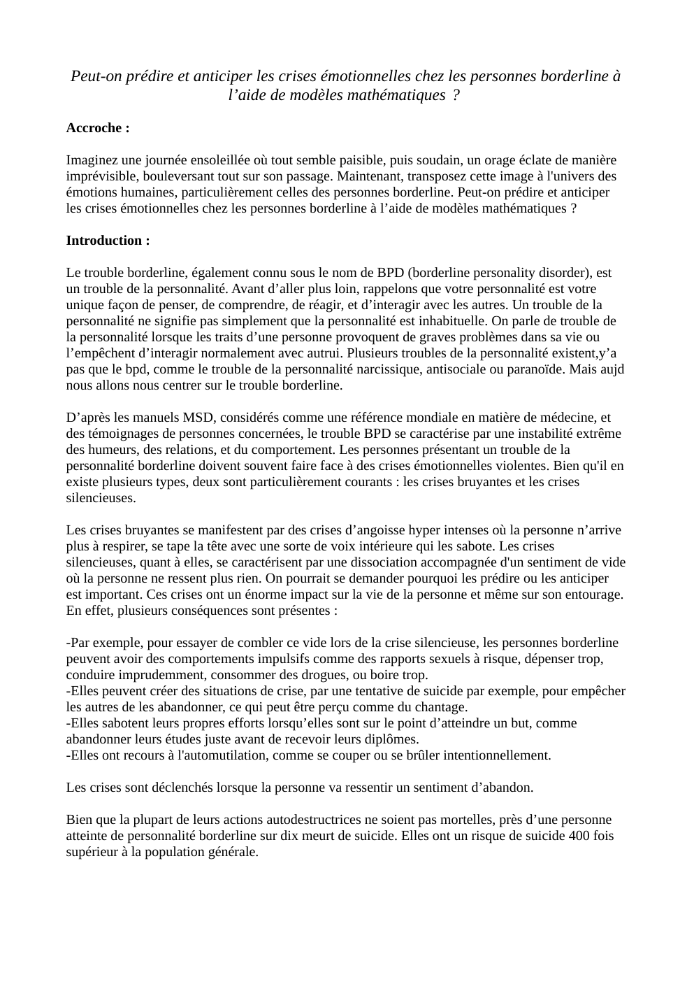 Prévisualisation du document Grand Oral Maths-SVT Peut-on prédire et anticiper les crises émotionnelles chez les personnes borderline à l’aide de modèles mathématiques ?