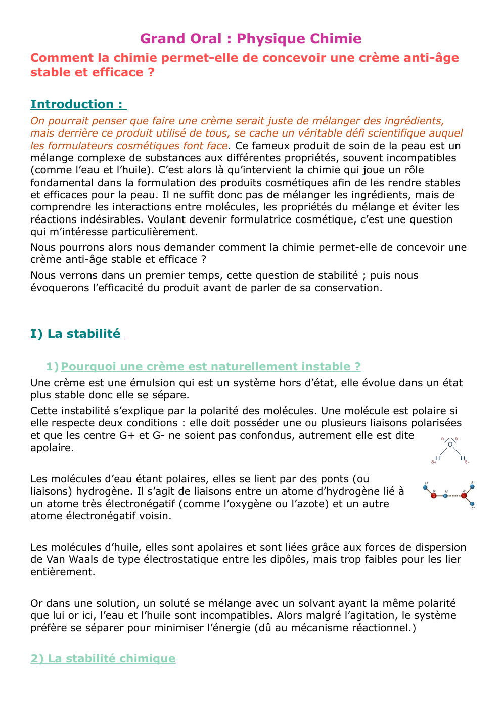 Prévisualisation du document Grand oral Physique Chimie : Comment la chimie permet-elle de concevoir une crème anti-âge stable et efficace ?