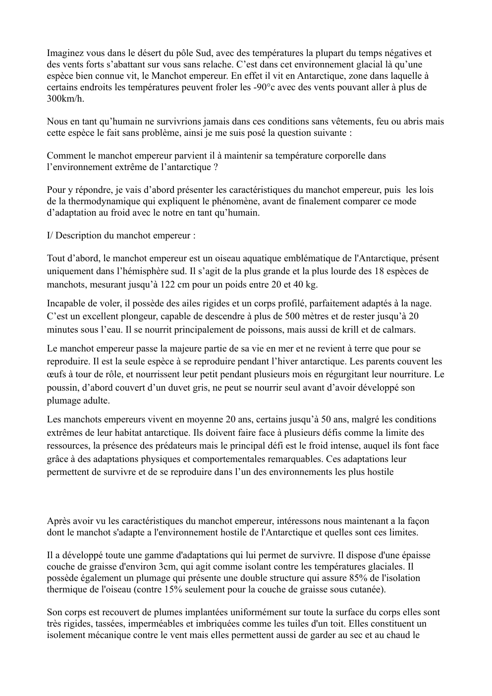 Prévisualisation du document Grand oral physique chimie : comment le manchot empereur parvient il à maintenir sa température corporelle dans les conditions extrêmes de l'Antarctiqueb?