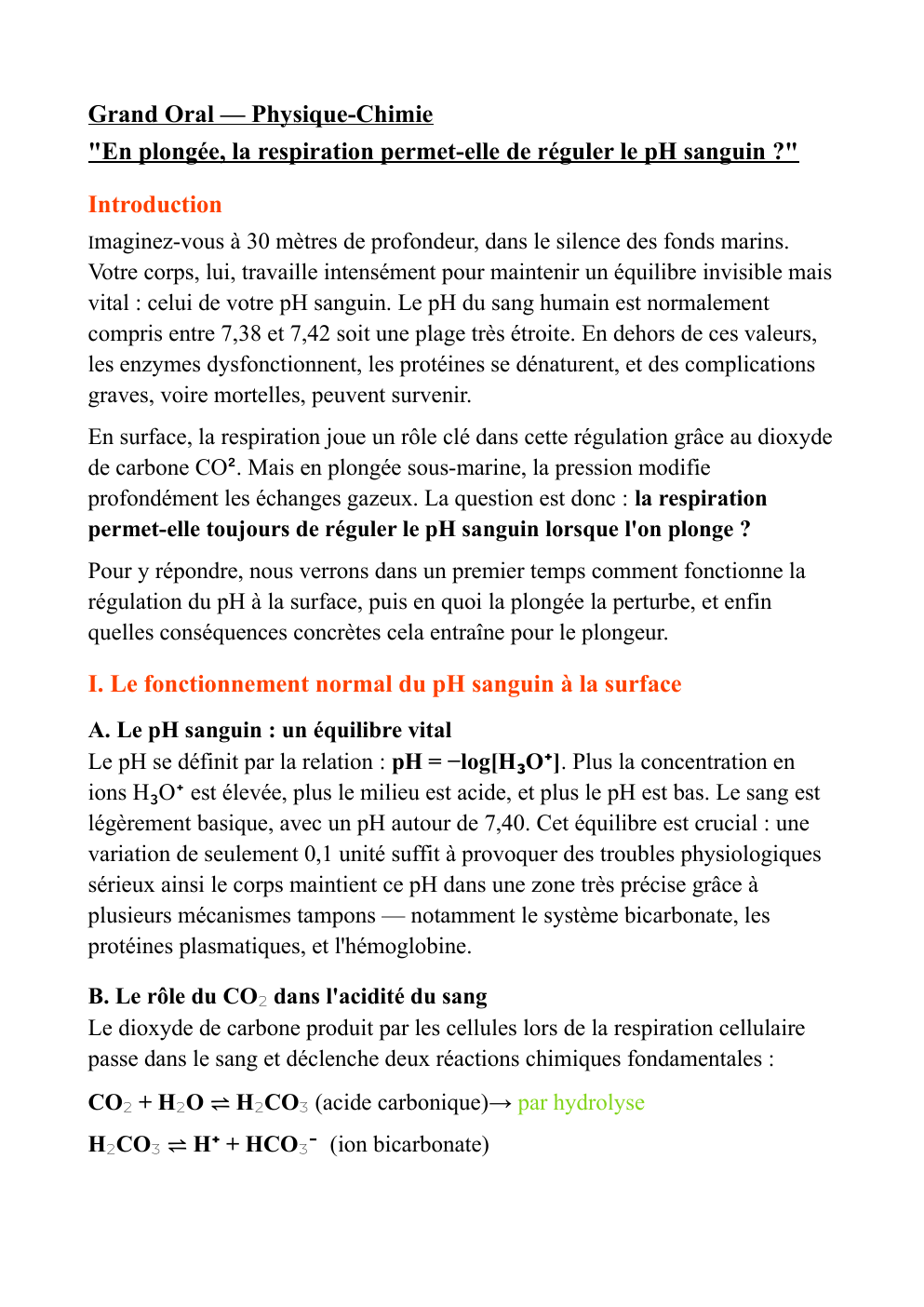 Prévisualisation du document Grand oral physique chimie : En plongée, la respiration permet t-elle de réguler le PH sanguin ?