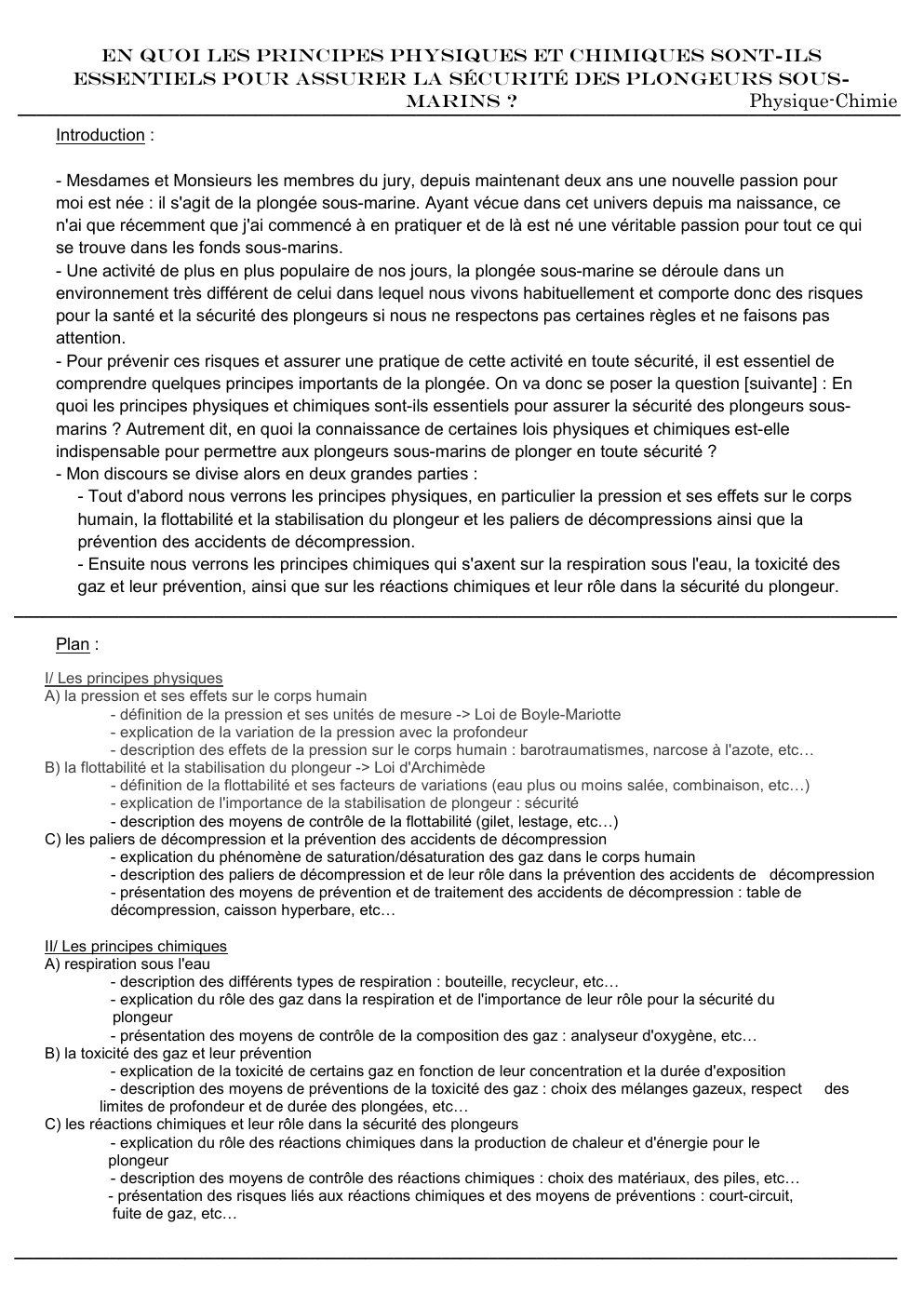 Prévisualisation du document Grand oral Physique-Chimie En quoi les principes physiques et chimiques sont-ils essentiels pour assurer la sécurité des plongeurs sous-marins ?