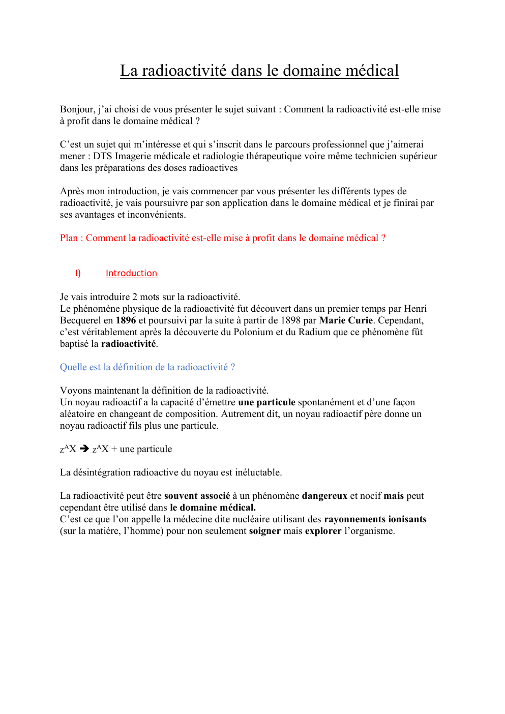 Prévisualisation du document Grand oral physique chimie La radioactivité dans le domaine médical
