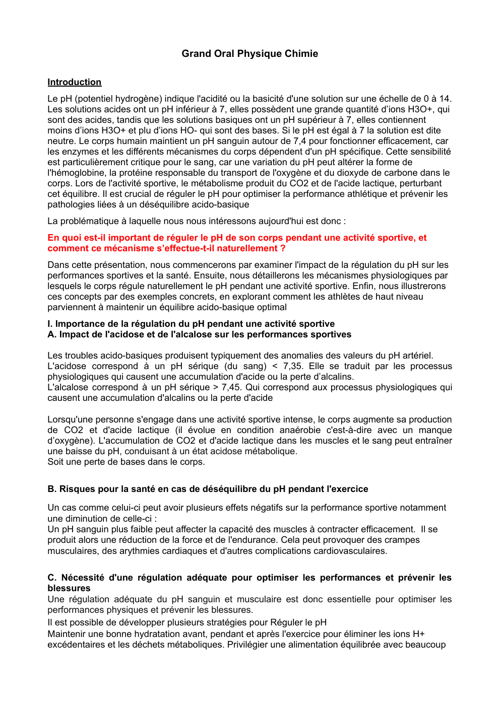 Prévisualisation du document Grand oral Physique chimie lien avec le sport